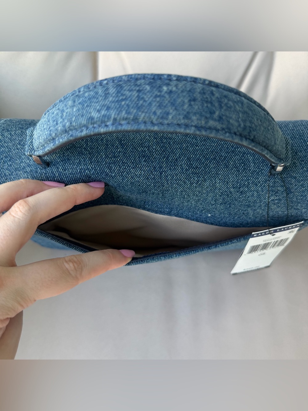 Lauren Ralph Lauren Farrah Washed Denim Indigo Blue Medium Satchel NWT - Picture 8 of 8
